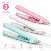 Pack of 3 Mini Ceramic Hair Straightener with Fast Heating | Portable Flat Iron for All Hair Types