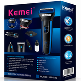 Kemei KM-6332 3-in-1 Rechargeable Electric Shaver & Hair Trimmer with Nose Trimmer Grooming Kit