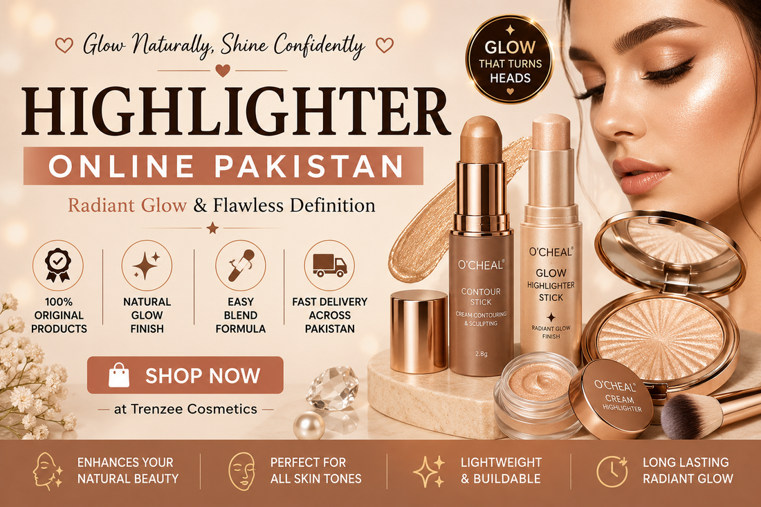 Highlighter Online Pakistan – Cream Highlighter, Contour Stick and Glow Makeup Collection by Trenzee Cosmetics
