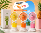 Pack of 3 Mini USB Rechargeable Handheld Fans with Charging Stand | Portable Desk Fans