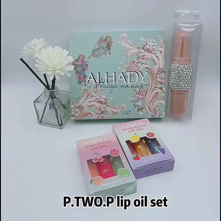 P.TWO.P Moisturizing Lip Oil Set – Fruit Flavored Hydrating Lip Gloss Trio
